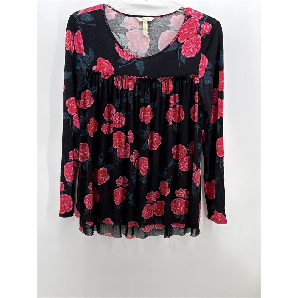 Matilda Jane Women's Long Sleeve Shirt Top Black Pink Red Flowers Layered Medium